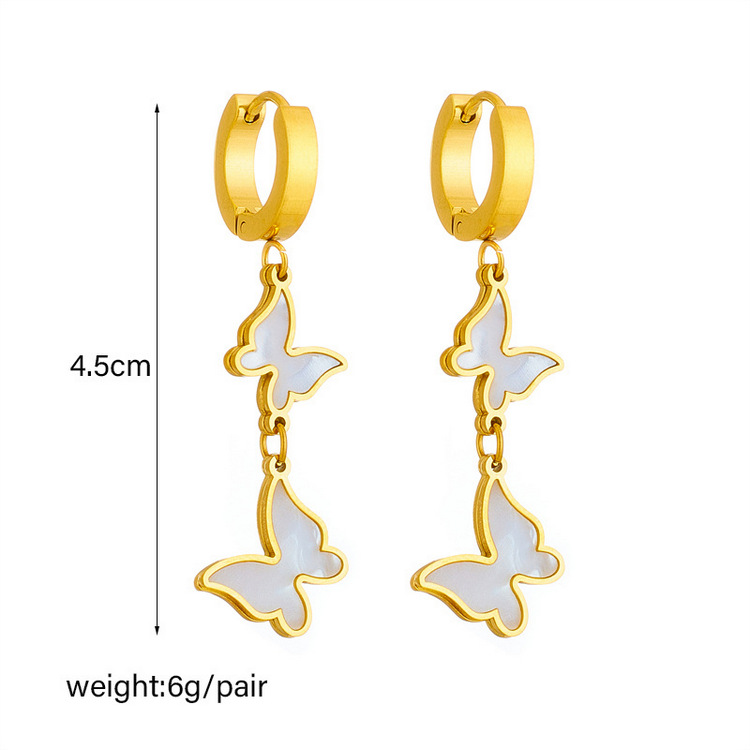 White Shell Butterfly Hoop Earrings